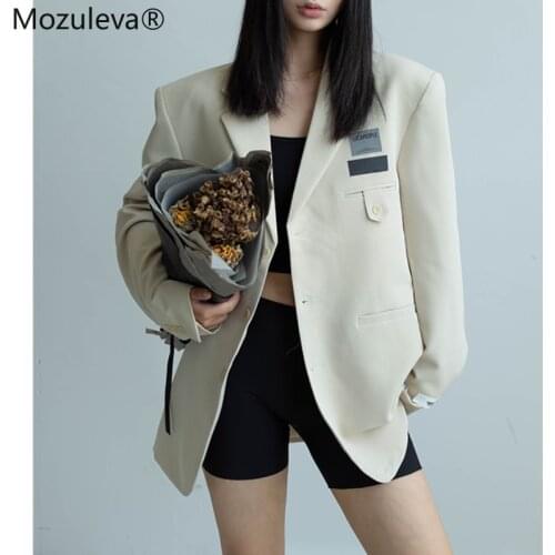 Mozuleva 2021 Chic Korean Loose Women Blazer Spring Summer Single Buttons Female Oversized Suit Jacket Full Sleeve Outwear Coats