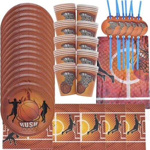 1set Birthday Disposable Tableware Sets Basketball Party Paper Cup Plate napkins straw sport Boy Favors sport Party Supplies
