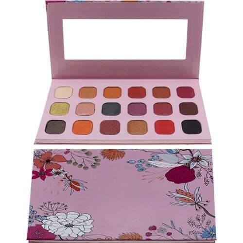 18 Colors Pink With Flowers Eyeshadow Pallete Private Label Matte Shimmer Metallic Eye Makeup Eye Shadow Pallete Waterproof