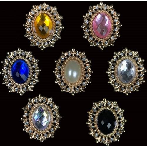 2019New 100Pcs Alloy Rhinestone Oval Flower Buttons for DIY Bridal Bouquet or Hair Accessories QW07