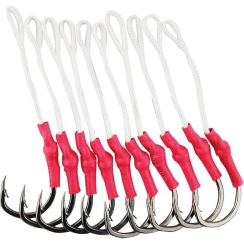 40pcs 10827 Jig Assist Fishing Hooks Jigging Assist Bait Fishing Hook With PE Line Size 1/0 2/0 3/0 4/0 5/0 6/0 7/0 8/0 9/0 10/0
