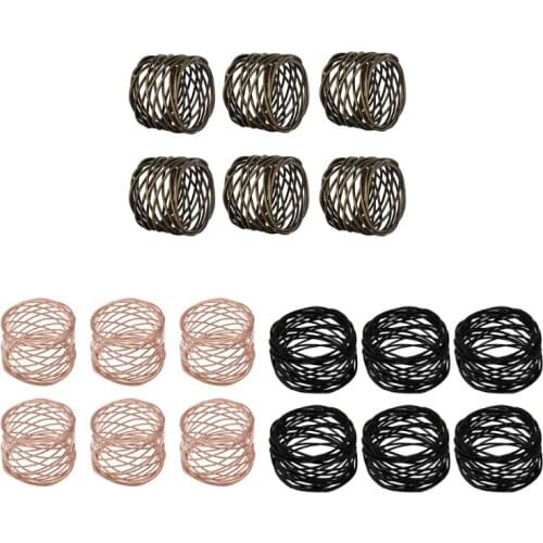 6 Pcs Metal Mesh Napkin Rings Set Handmade Serviette Buckle Holder for Dining Table Wedding Holiday Dinner Parties Decor