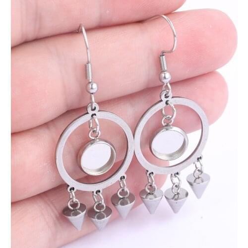 6pcs Stainless Steel Earring Charms Dangle Fit 8mm Cabochon Base Setting Blanks Diy Earrings Bezel Findings