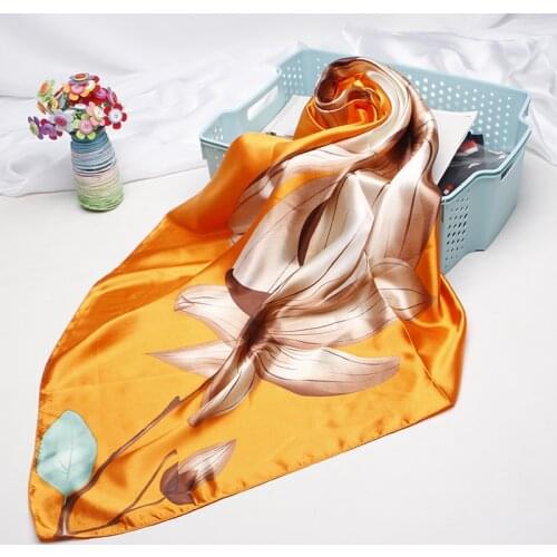 90*90cm Women Scarves and Wraps Square Shawls Floral Print Hijab Scarf For Ladies Bandana Head Bag Scarfs Female Orange Kerchief
