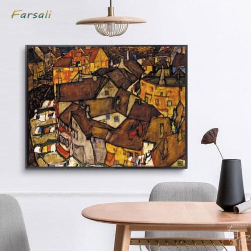Egon Schiele Abstract Retro Oil Painting Yellow Town Canvas Art Print Poster Picture Wall House Decoration Murals/art print