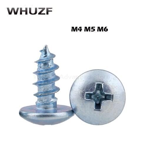 Free shipping 50PCS 8.8 Grade M4 M5 M6 Galvanized cross large flat head self-tapping Phillip Truss self tapping screw