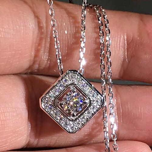 18K White Gold Women Pendants Necklaces Moissanite Diamond 0.5 1 2 3 4 5 Carat Round Square Rhombus Wedding Engagement Party