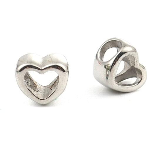 2 PCs 11mm x 10mm 304 Stainless Steel Casting Beads Heart Silver Color Metal Beads For Jewelry Couple Jewelry Gifts Vintage Cool