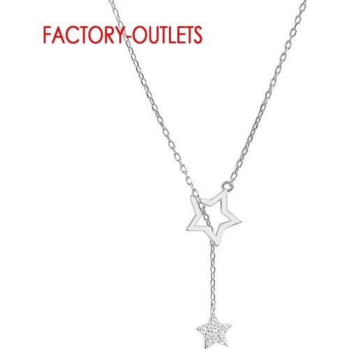 Genuine 925 Sterling Silver Statement Five-pointed Star Pattern Necklace For Women Dazzling Necklace Luxury Wedding Jewelry New