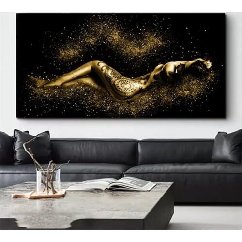 Black and Gold Sexy Nude Women Body Figure Oil Painting on Canvas Posters and Prints Abstract Wall Art Picture for Living Room