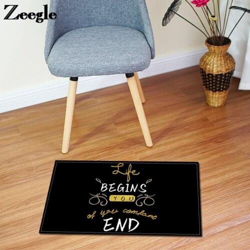 Black Entrance Door Mat Flannel Outdoor Carpet Anti-slip Floor Carpet for Child Bedroom and Kitchen Letters Printing Carpet Rug