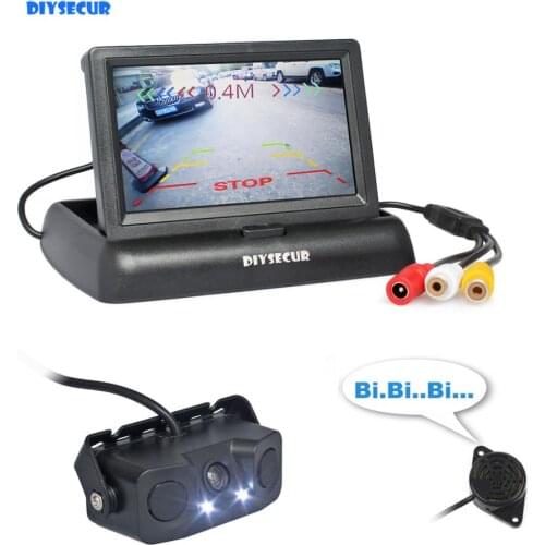 DIYSECUR 4.3" Car Reversing Camera Kit Back Up Car Monitor LCD Display Parking Radar Sensor 2 in 1 Car Camera Parking System