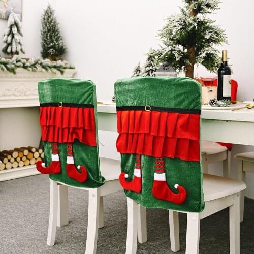 4pcs Christmas Decorations Elf Skirt Hanging Leg Chair Cover Creative New Stool Cover Red Green Chair Cover Elastic Chair Cover