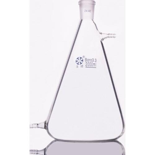 Filtering flask with side tubulature 2000ml 24/40,Triangle flask with upper and bottom side tube,Filter Erlenmeyer bottle