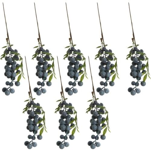 8 Pieces Artificial Plastic Foliage Plants Fruit Berries Branches Home Garden Yard Indoor Outdoor Floral Decor Blueberry
