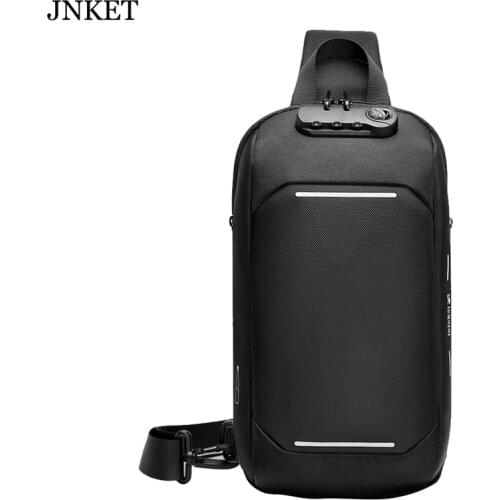 JNKET New Combination Lock Mens Chest Bag USB Charging Port Shoulder Bag Casual Crossbody Bag Waterproof Chest Pack