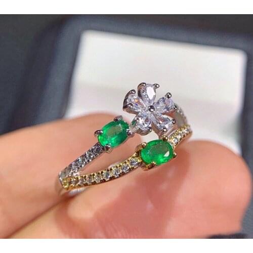 Natural Emerald Ring S925 Silver With Main Stone 3*4mm Korean Style European And American Fashion Ladies Ring