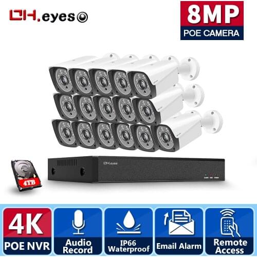 8MP POE Bullet Camera System Set 16CH NVR Kit 4K Outdoor Waterproof Audio CCTV Security Surveillance Camera System Kit HDD