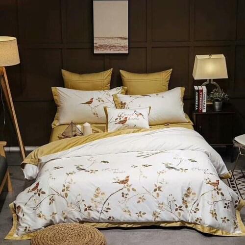 38Yellow White Luxury Egyptian cotton Oriental Bedding sets Queen King size Embroidery Bed Duvet cover Bed sheets linen set