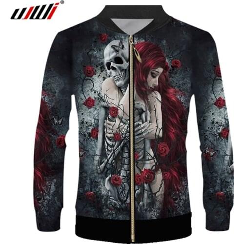 UJWI New Mens Loose Jacket 3D Printing Skull Sports Jacket Hip-hop Street Trend Male Fashion Breathable Zipper Jacket Oversized