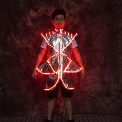 Lumious jacket silver coat with light Future technology warrior stage show nightclub dj colorful light coat catwalk costume