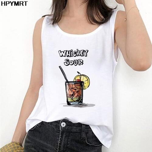 Womens Tank Tops cocktail printing sleeveless Tee ladies O-neck aesthetic Harajuku Graphics Clothing Summer Sexy Vest Female