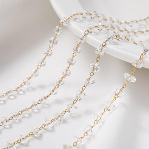 Copper 50CM Gold Crystal Beads Chain Copper Cable Beads Chain For Jewelry Making Necklace Bracelet Components DIY Accessoriesool