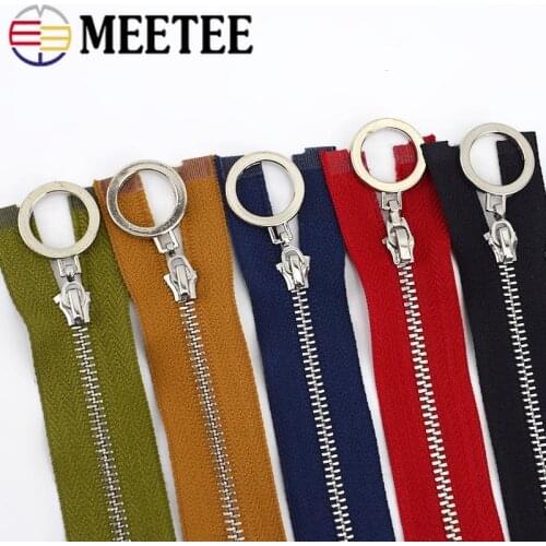 Meetee 2/5pcs 20-70cm 3# Metal Zipper Auto Lock Ring Silder Silver Tooth Decor Zip DIY Sewing Garment Purse Zipper Accessories