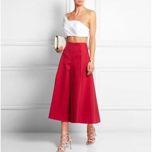 Fashion Red Midi Culottes Women Puffy Maxi Skirt Custom Made Formal Office Lady Wear All Seasons Custom Made