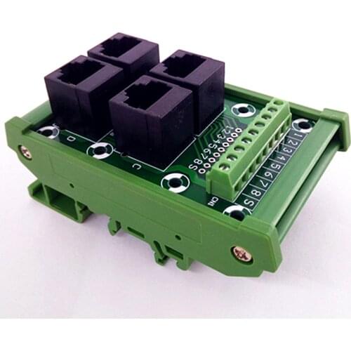 DIN Rail Mount RJ45 Module,RJ45 8P8C Jack 4-Way Buss Breakout Board, Terminal Block, Connector