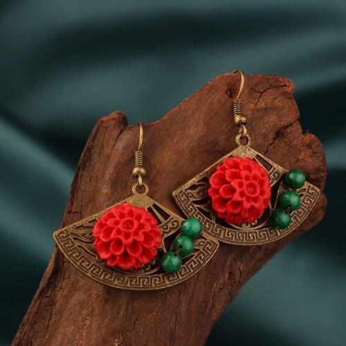 MYWINY 2019 New Japis nature stones flowers earrings, fan shape green stones earrings