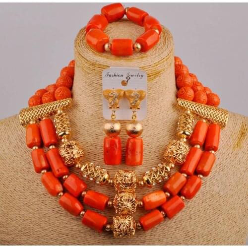 Orange Amazing African Beads Jewelry Sets Costume Necklace Set Nigerian Bridal Wedding Coral Jewelry Set Free Shipping