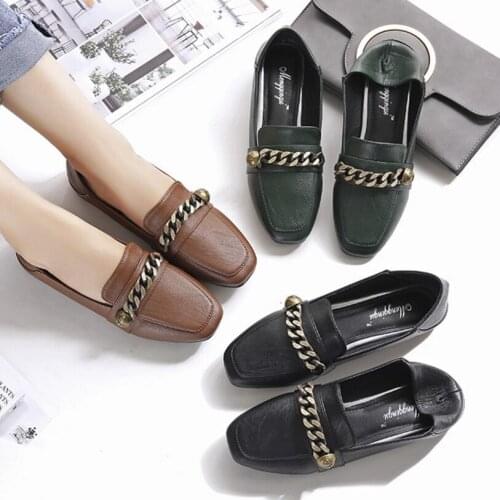 Famous designer metal chains flats shoes woman high quality leather mules slip on loafers square toe shoes big size 42 43 y474