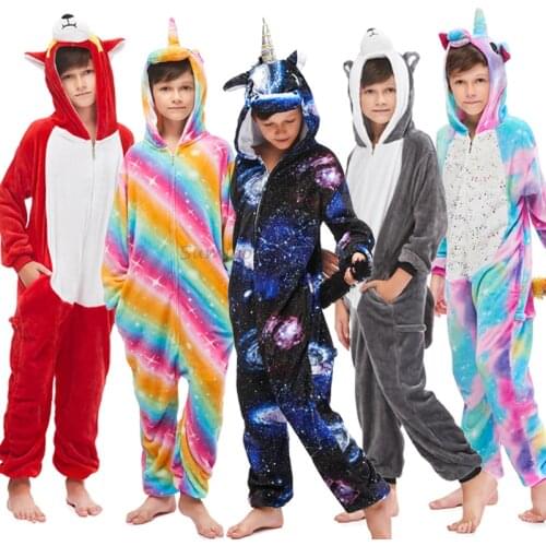 Kigurumi Unicorn Pajamas Animal Onesie for Children Girls Boys Sleepwear Kids Cartoon Licorne Pyjama Suit Winter Overalls