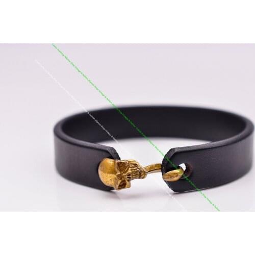 Friendship Gift Handmade Surfer Flat Veg Tan Leathercraft Genuine Leather Bracelet Wrap Cuff Wristband Punk Biker Skull Hook