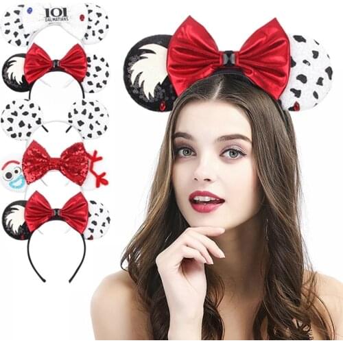 Disney Mickey ears spotted childrens hair accessories candy color sequins bow headband holiday Mickey headband