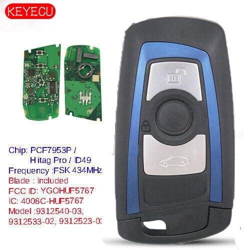 Keyecu Blue Remote Key Fob 3 Button FSK 434MHz PCF7945/PCF7953 for BMW F Chassis FEM / BDC CAS4 CAS4+ FCCID: YGOHUF5662