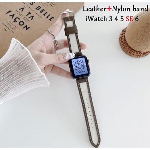 Leather+nylon strap For Apple watch band 44mm 40mm 42mm 38mm 44 mm Smartwatch Accessories bracelet iWatch serie 3 4 5 6 se 7