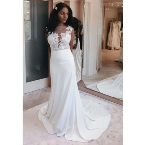 Romantic Mermaid Wedding Dresses Sheer Neck Illusion Bodice Appliques Bridal Gowns For Garden Customized Bride Dress