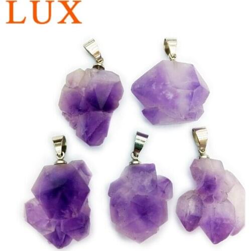LUXjewelry Natural Raw Amethysts points pendant Cluster Flower Pendants for necklace making