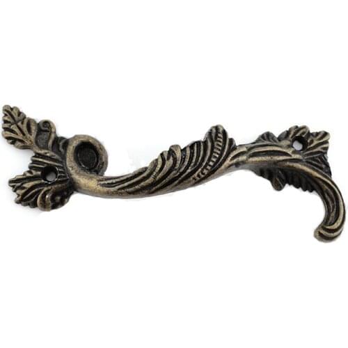 2PCS Antique Furniture Handles Leaves Striped Carved Handle Drawer Door Knobs Jewelry Box Bronze Cabinet Pulls Cupboard