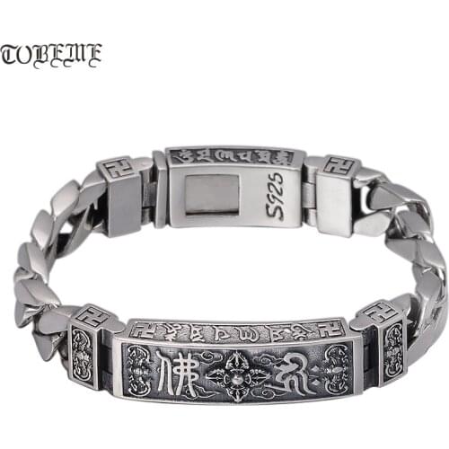 Handcrafted 925 Silver Tibetan Dorje Bracelet Vintage Pure Silver Buddhist Vajra Chain Bracelet Sterling Silver Man Bracelet