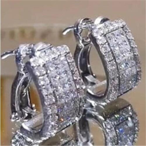 Luxury Women Earrings White Rhinestone Inlay Wedding Earrings Ear Stud Party Anniversary Valentine Day Gift Girl Jewelry