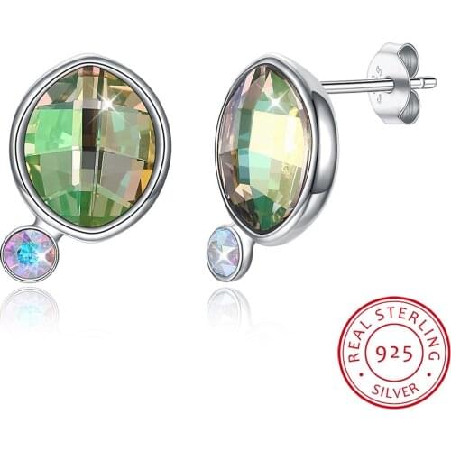 LEKANI Crystals New Design Oval Stud Earrings S925 Silver Piercing For Women Wedding Girls Fashion Accessories