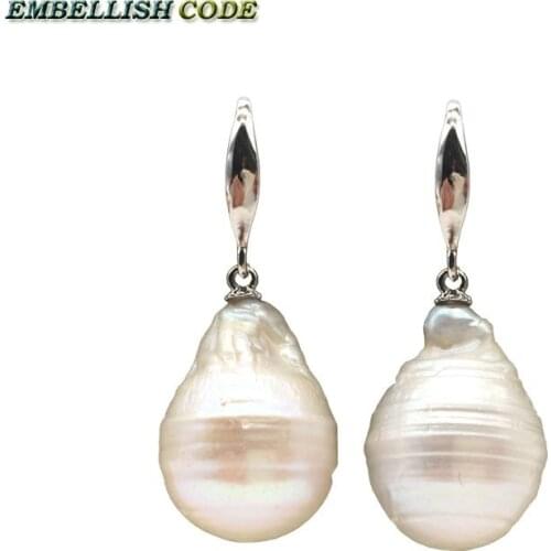 Special big size baroque nucleate stely hooking earring flameball shape white color natural freshwater pearl