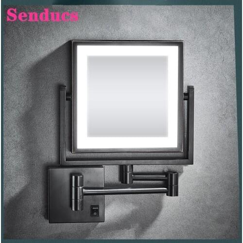 LED Bathroom Mirrors Matte Black Bath Mirror with 8 Inch Magnifying Makeup Mirrors Bathroom Accessories Light Bath Mirrors