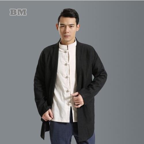 2021 Spring Autum Chinese Style pure linen wind breaker raincoat mianyiwaitao jacket coat Trench Coat Men Overcoat M-XL 3colors
