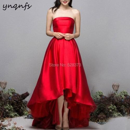 W108 Vintage Red vestido de noiva curto Satin Bridesmaid Dresses High Low Wedding Bridal Dress Party Gown Womens tube top dres