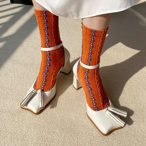 Womens Duckbill Toe Tassels Block High Heel Genuine Leather Sandals Shoes Pumps Luxury Black White New 2021