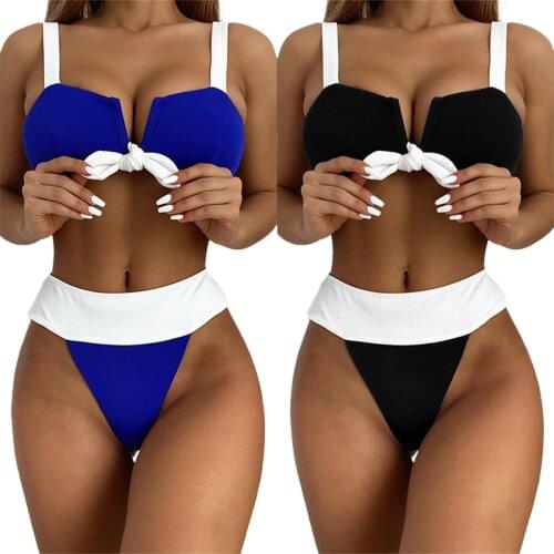 Color Matching Knotted Backless Bikini Sets Women Ladies Summer Split Swimwear Sets Adults Swimsuit for Vacation